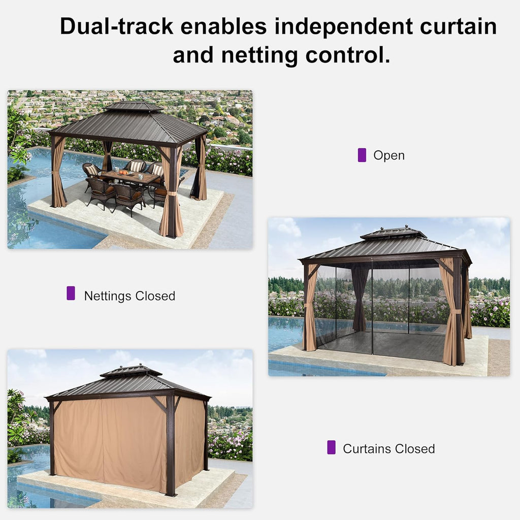 Transform your outdoor space with the  10' x 12' Hardtop Gazebo! ☀️ Perfect for your patio or backyard, this heavy-duty sunshade features netting and curtains for ultimate comfort. 🏡✨ #OutdoorLiving #GazeboGoals