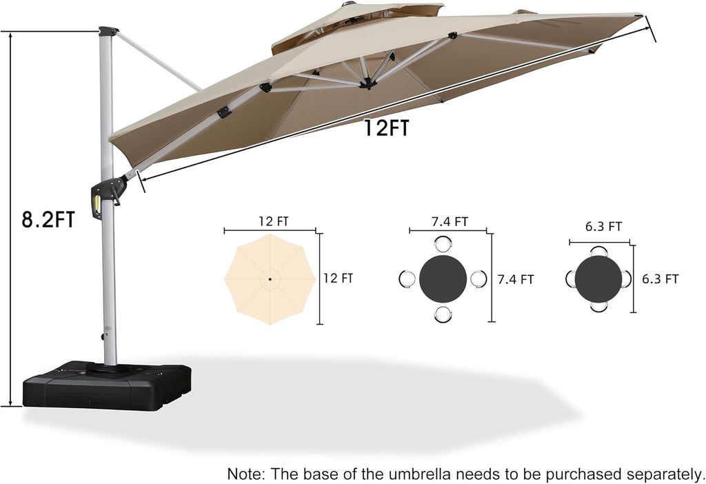 Stay cool in style with the  12ft Deluxe Patio Umbrella! Perfect for your garden or outdoor space, this chic beige offset umbrella is a must-have for sunny days! ☂️🌞 #OutdoorLiving #PatioGoals