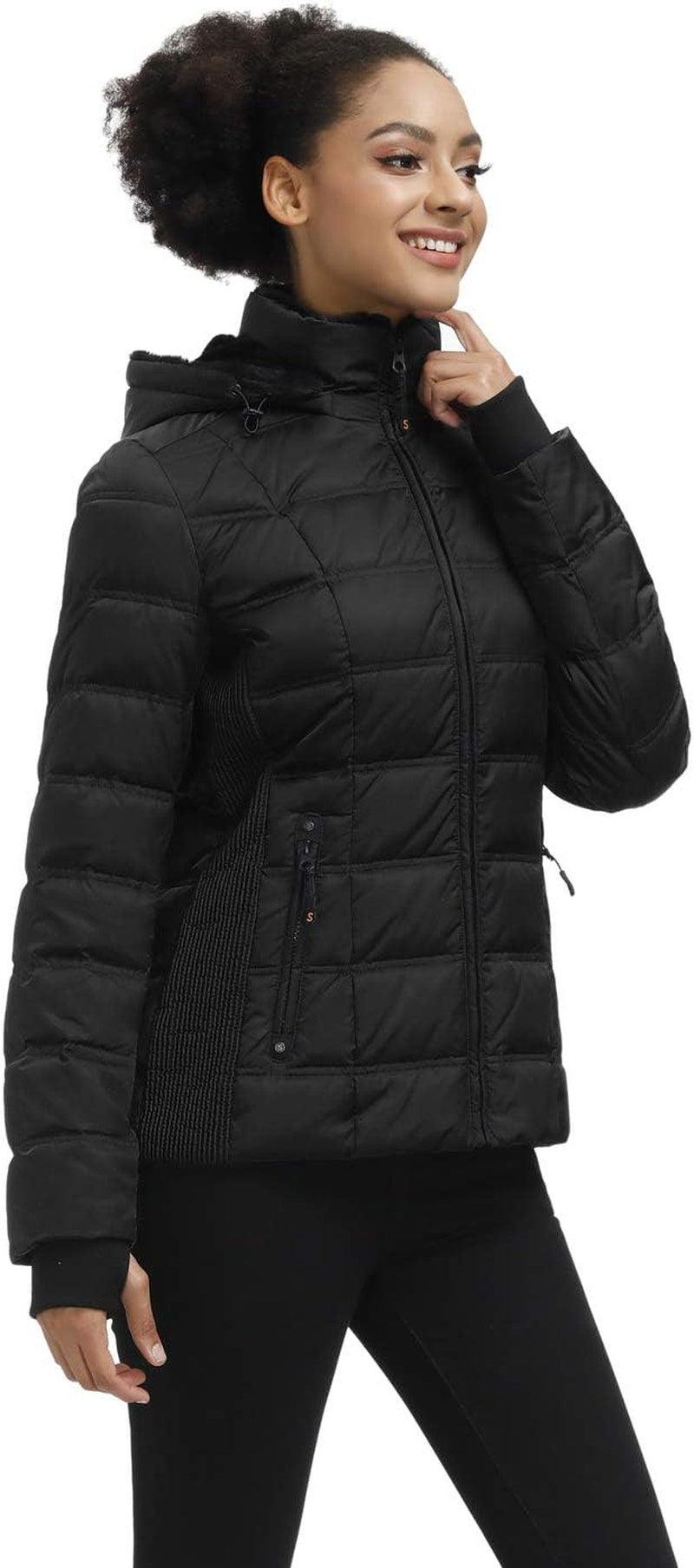 Women down Puffer Jacket Warm Hooded Winter down Puffer Coat with Faux-Fur Hood & Collar