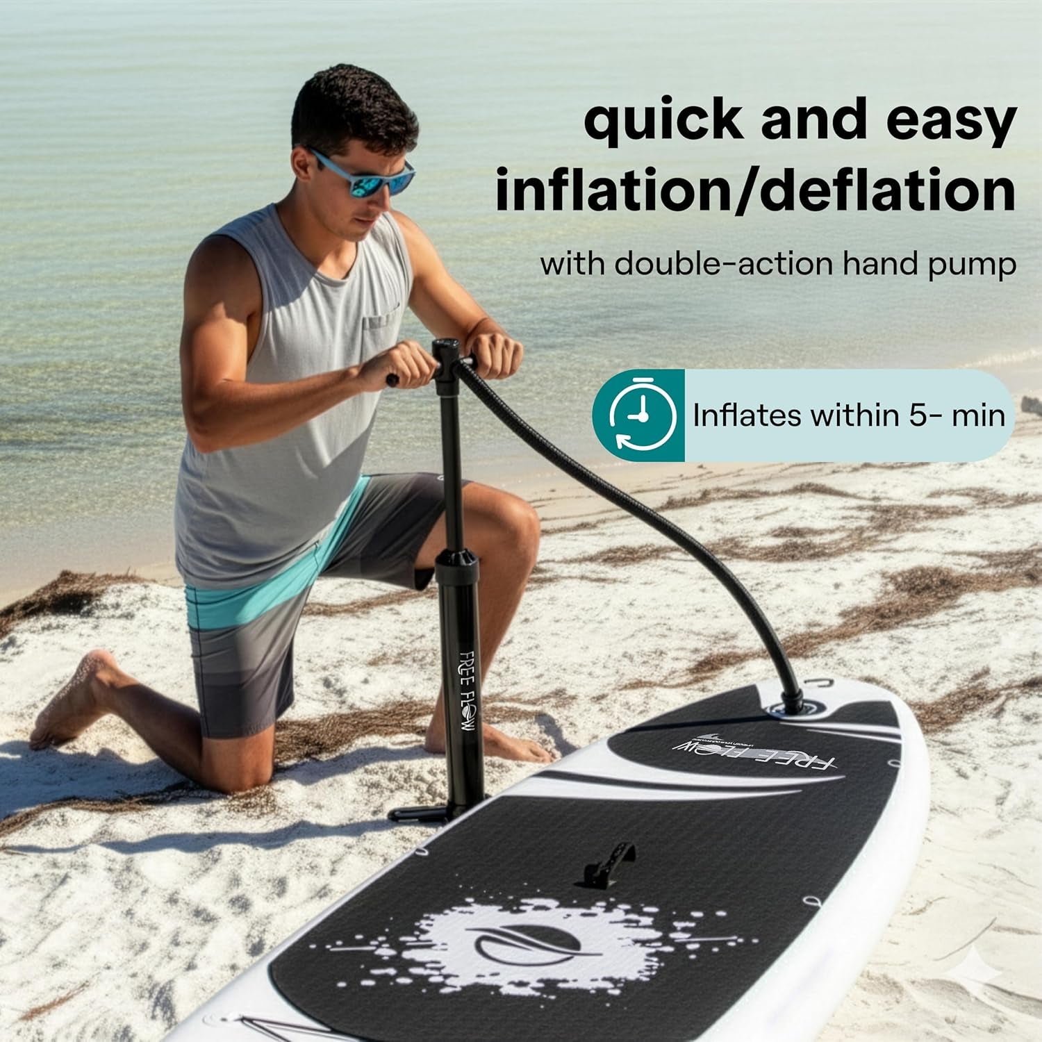 Stand up Inflatable Paddle Board with Premium SUP Accessories – Wide Stable Design with Non-Slip EVA Deck Pad for Adults and Youth of All Skill Levels