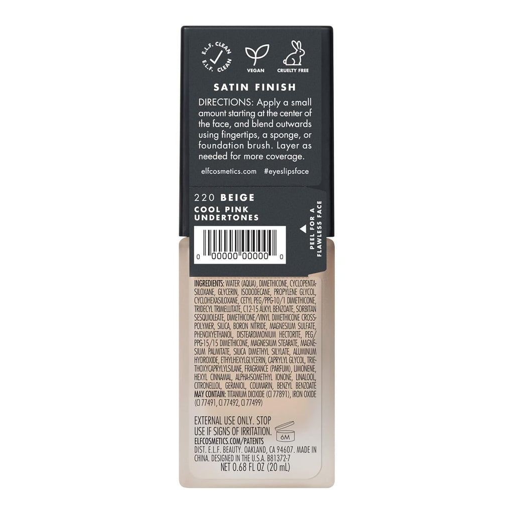 Flawless Satin Foundation, Lightweight & Medium Coverage, Semi-Matte Finish, Vegan & Cruelty-Free, Beige, 0.68 Fl Oz (20Ml)