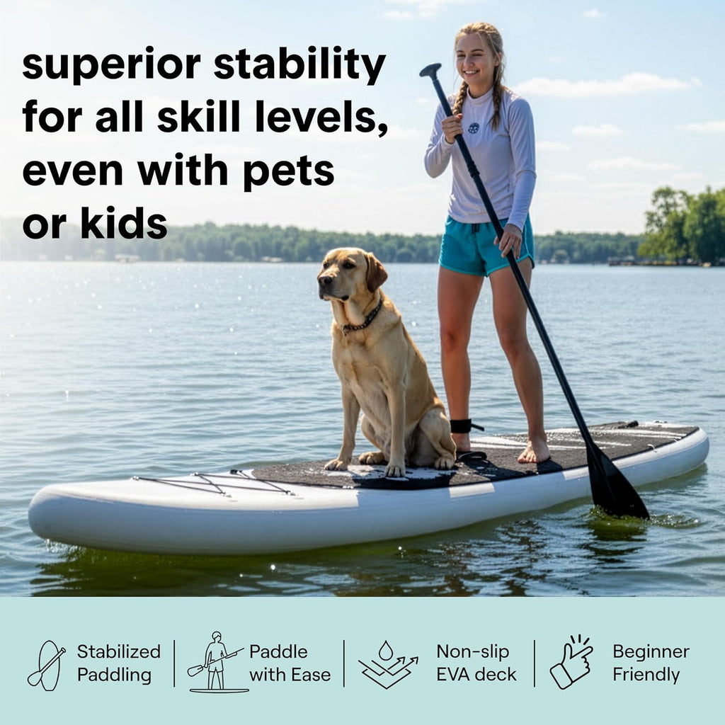 Stand up Inflatable Paddle Board with Premium SUP Accessories – Wide Stable Design with Non-Slip EVA Deck Pad for Adults and Youth of All Skill Levels